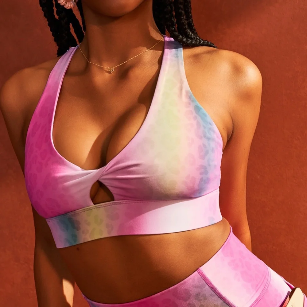 Fabletics Pink Ombre Leggings & Sports Bra Set